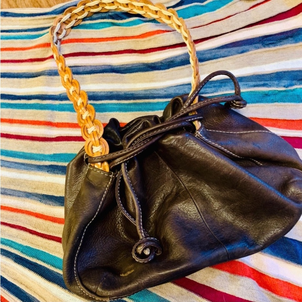 FOSSIL Brown Leather Braided Handle Shoulder Bag